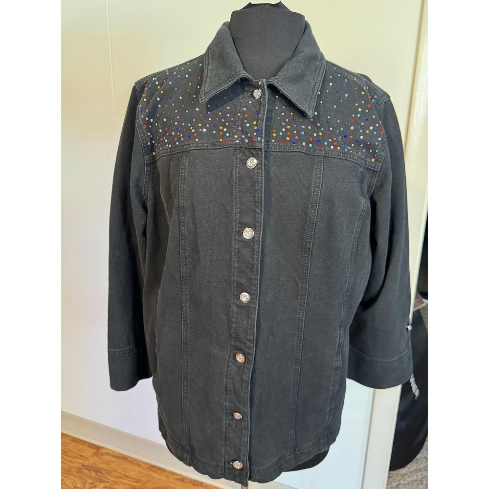 Dream Jeannes Quacker Factory Denim‎ Stretch Jacket with Rhinestones Size L